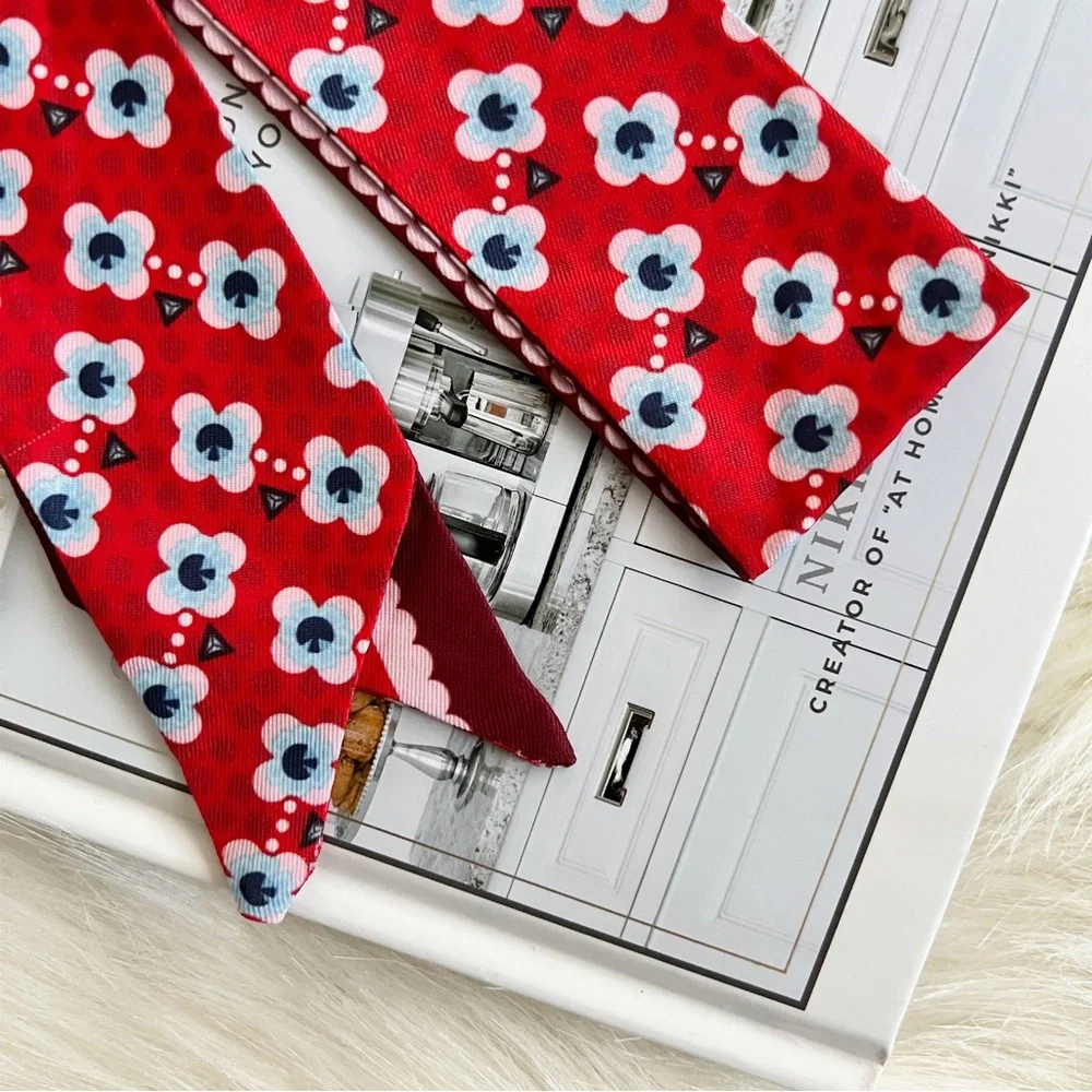 Floral Twilly Scarf Bag Handle Satin Wrap - Picture 4 of 6